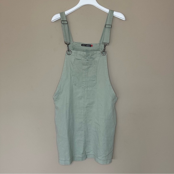 Y2K Overall Dress Junior Size 13 Pockets Pastel Green Denim Jumper Spring Summer - Picture 1 of 8